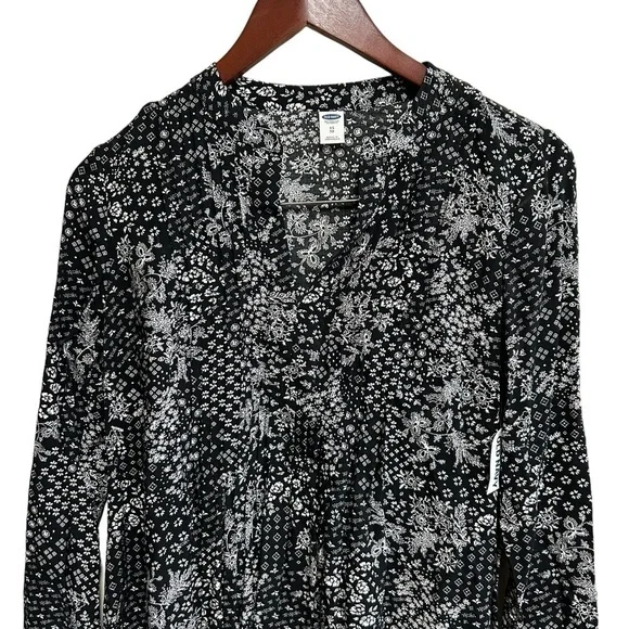 Old Navy pleated swing dress size XS black / white print long sleeves NWT - Picture 6 of 6